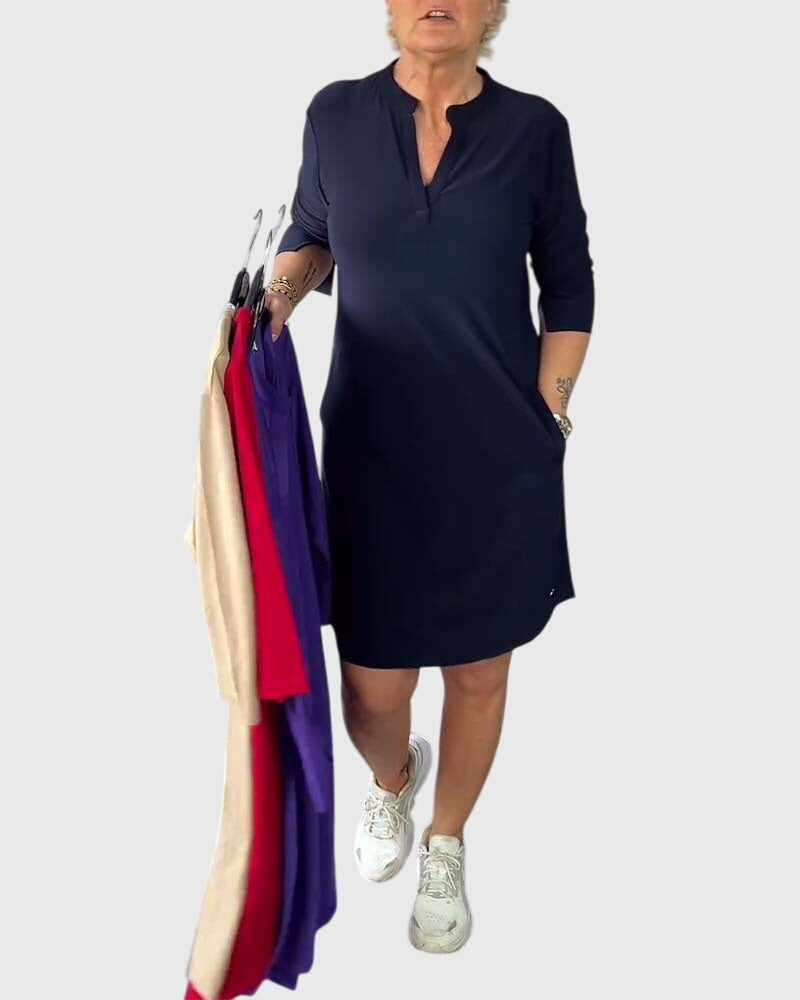 Katherine | Jednokolorowa Sukienka z Dekoltem w Serek